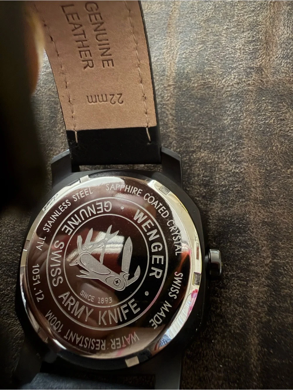 Wenger Black Watch with Blue Accents and Leather Strap